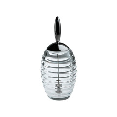 DOSEUR A MIEL -HONEY POT- EN VERRE CRISTALLIN ET COUVERCLE EN ACIER BRILLANT ALESSI