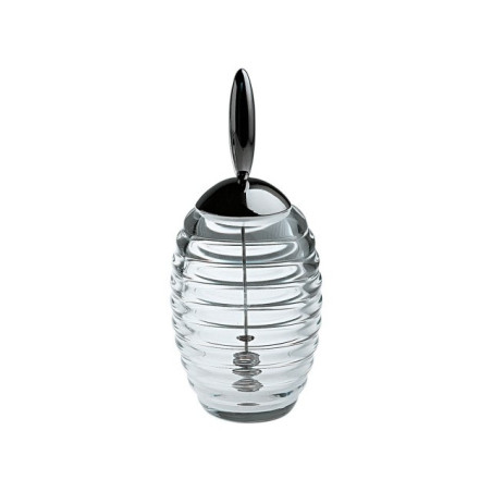 DOSEUR A MIEL -HONEY POT- EN VERRE CRISTALLIN ET COUVERCLE EN ACIER BRILLANT ALESSI