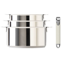 SERIE DE 3 CASSEROLES MUTINE AMOVIBLES 16 A  20 CM + 1 POIGNEE ZENITH CRISTEL