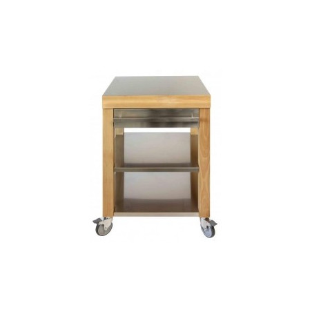 COOKMOBIL 60 CM LONGUEUR, TOP BOIS, ETAGERES ET FACADE DE TIROIR INOX 